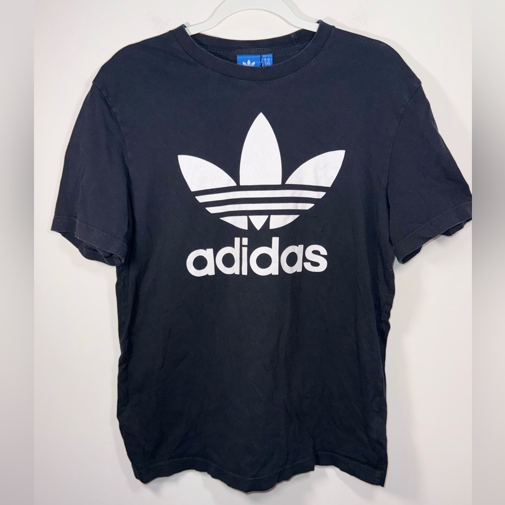 Adidas Classic Cotton Black and White Tee with White Logo Size Medium